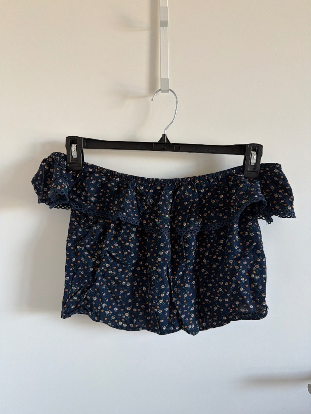Ganji LA Navy Floral Off the Shoulder Crop Top Size S